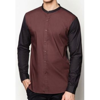 Sherwani Collar Style Brown With Black Sleeves Casual Shirt Code Chic Ea